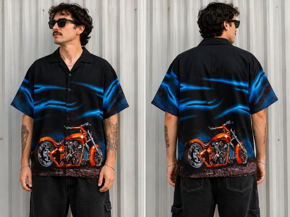 Club Shirt Steve & Barry's Motorcycle Button Up Shirt XXL Chopper Biker Y2K